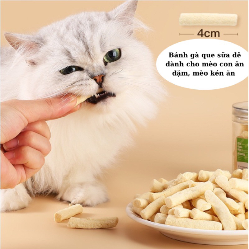 Bánh Gà Que Sấy Vị Sữa Dê Snack Ăn Dặm Tăng Cân Dành Cho Mèo Con, Mèo Kén Ăn - 60G