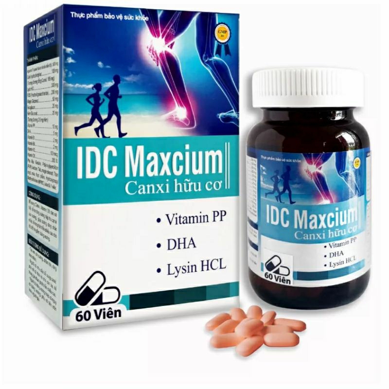 Canxi hữu cơ IDC Maxcium bổ sung canxi cho cả gia đình, không lo nóng, táo bón - lọ 60 viên