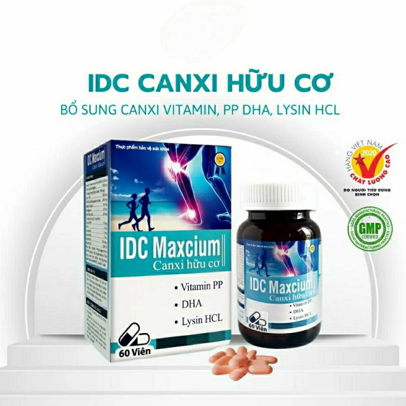 Canxi hữu cơ IDC Maxcium bổ sung canxi cho cả gia đình, không lo nóng, táo bón - lọ 60 viên