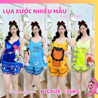 Bộ đồ ngủ 2 dây dễ thương bigsize đùi 60-75kg, đồ ngủ lụa xước, set đồ bộ nữ mặc nhà giá rẻ, đồ ngủ nữ gấu dâu cute mới