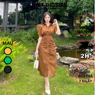 Váy đầm bigsize nữ dự tiệc đi chơi kiểu phối nút chất cotton HTM 50-90 kg