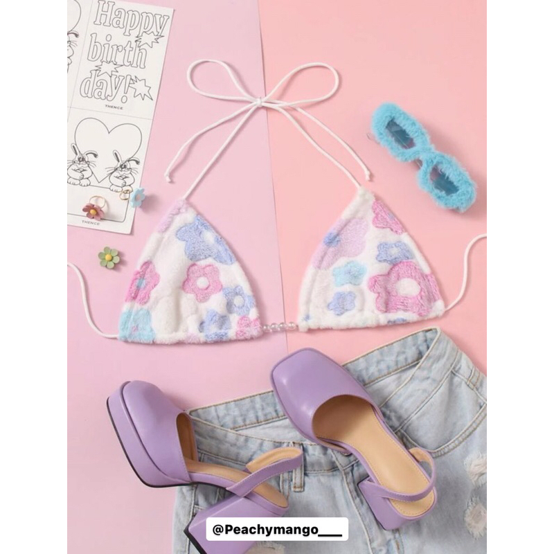 Áo Croptop hở lưng Flannel Halter Top