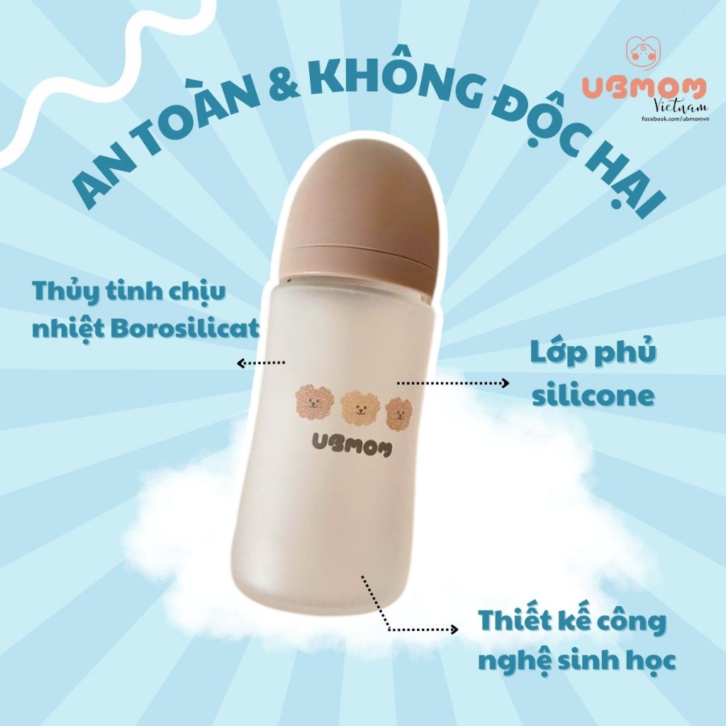 Bình Sữa Bình Ti UBMOM Hàn Quốc Chính Hãng Cho Bé Họa Tiết Thỏ Trắng, Thỏ Nâu Mẫu Mới 200ml/280ml