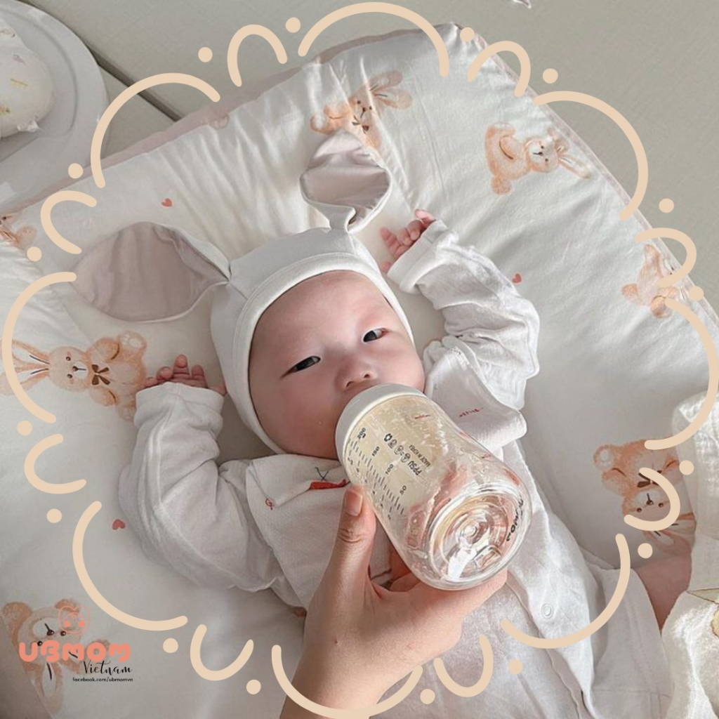 Bình Sữa Bình Ti UBMOM Hàn Quốc Chính Hãng Cho Bé Họa Tiết Thỏ Trắng, Thỏ Nâu Mẫu Mới 200ml/280ml
