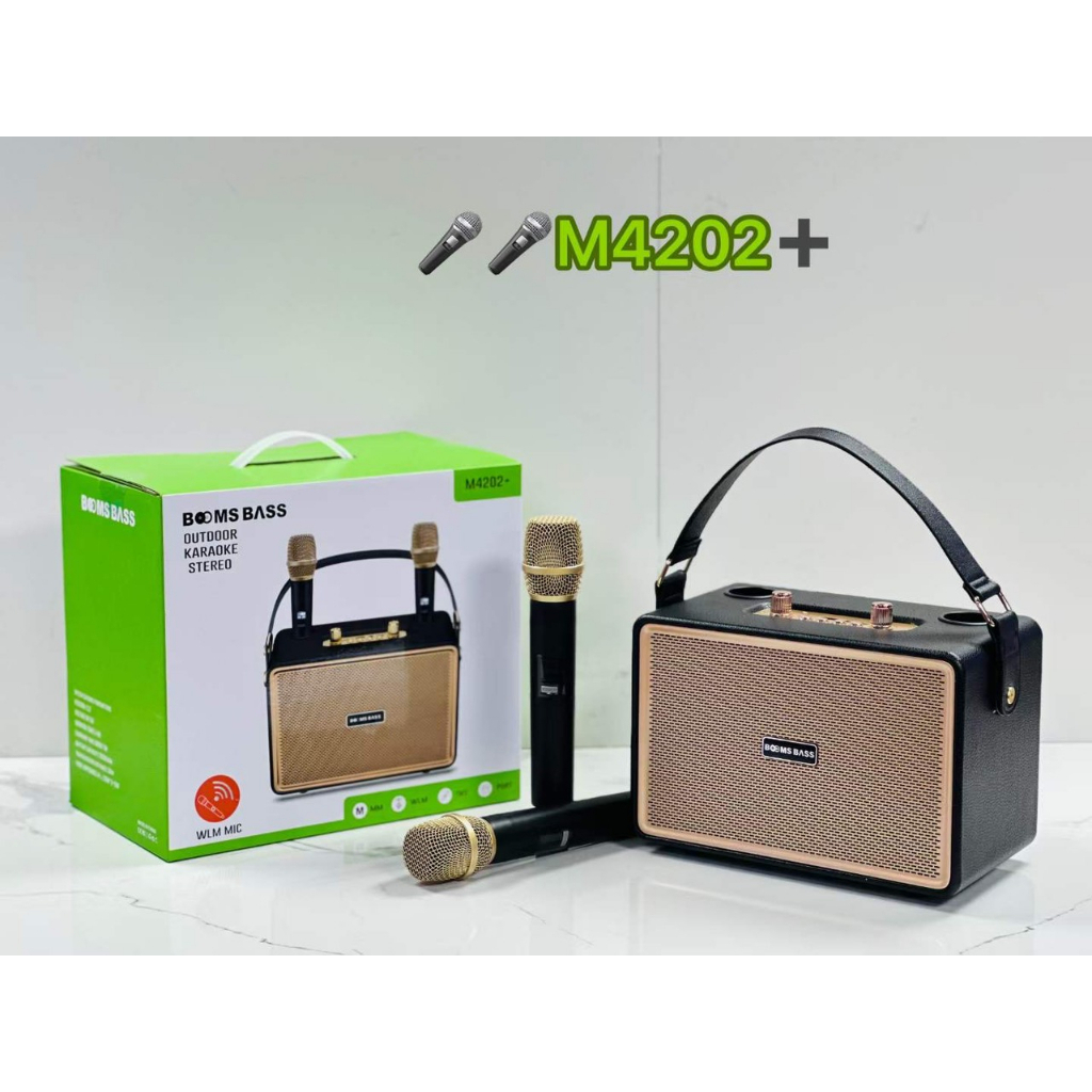 Loa bluetooth karaoke M4202 kèm 2 micro không dây xách tay công xuất 20W, âm thanh trầm ấm, bass căng- TECHBONHN