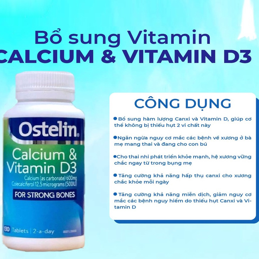 Viên uống bổ sung Canxi và Vitamin D3 cho mẹ bầu Ostelin 130 viên nhập Úc Extate Official Mall