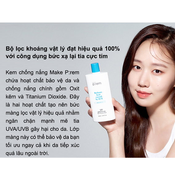 Kem Chống Nắng Make Prem UV Defense Me Blue Ray Sun Fluid SPF 50+/ PA++++ Dạng Sữa 150ML