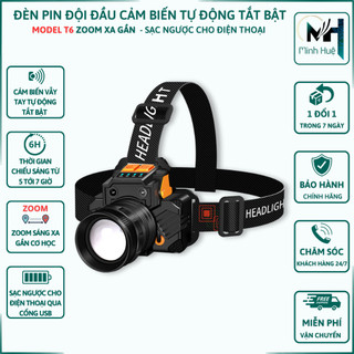 Đèn pin đội đầu cảm biến vẫy tay siêu sáng kiêm sạc dự phòng điện thoại Đèn đội đầu Đèn bin đội đầu mini Đèn cảm biến