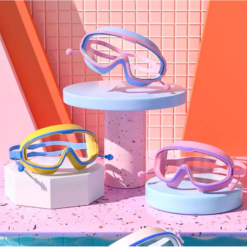 Kính bơi liền trẻ em kèm nút tai phối màu kute