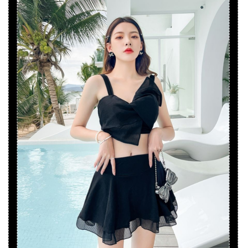 Đồ Bơi Nữ Bikini 2 Mảnh Áo Tắm Váy Rời Che Mông Áo Bơi Thắt Nơ Bồng Nâng Ngực Set Váy Đi Biển Cao Cấp Sexy LUX-V323.1