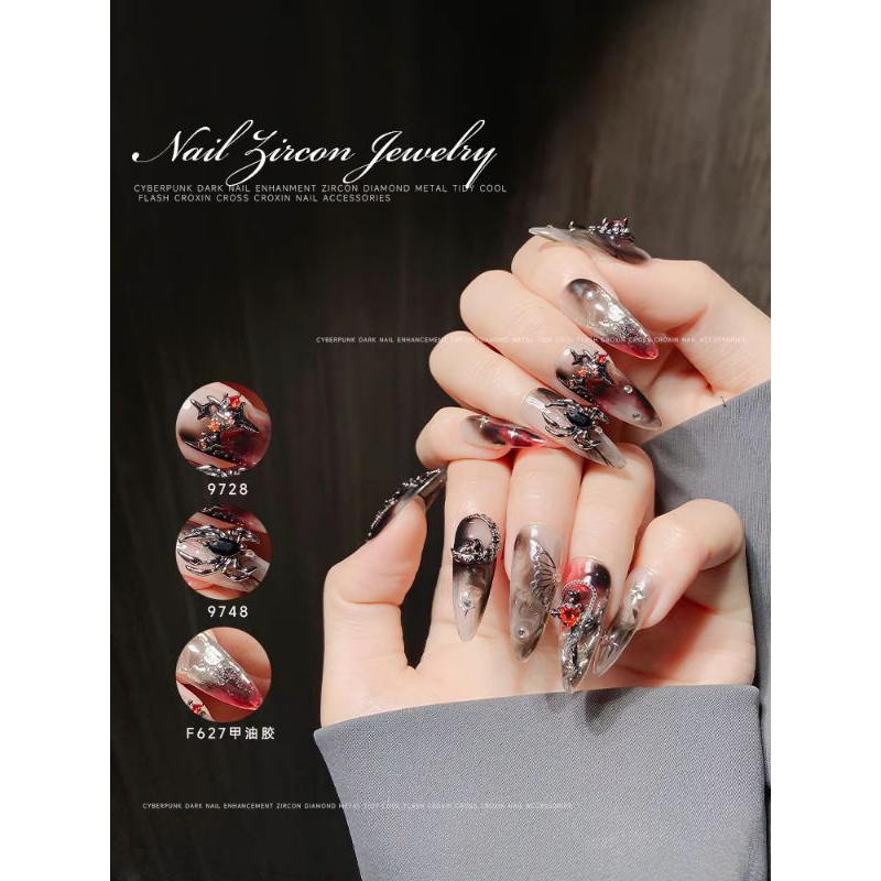 Charm Retro-Crowe Nail-Charm Nail-Trang Sức Móng Tay Huyền Bí -Đá Đỏ-Đá Đen Nail