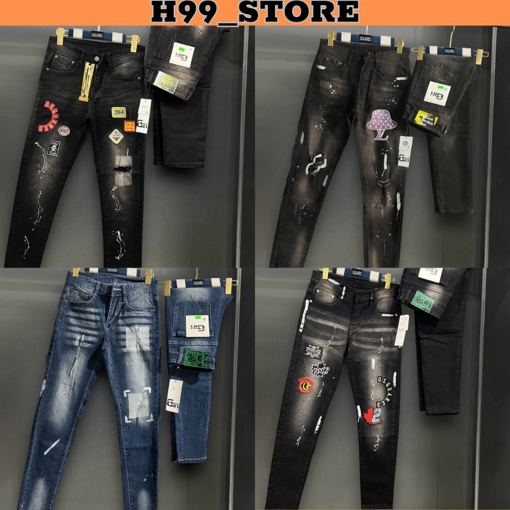 Quần jean nam chất bò vải dày co dãn from thêu logo icon chuẩn dáng đẹp mẫu mới cao cấp H99_STORE