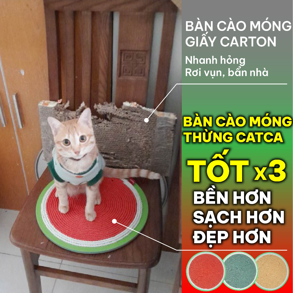 Bàn cào móng cho mèo thừng tái sinh siêu bền sạch nhà - BCM Dưa hấu  29*29 cm
