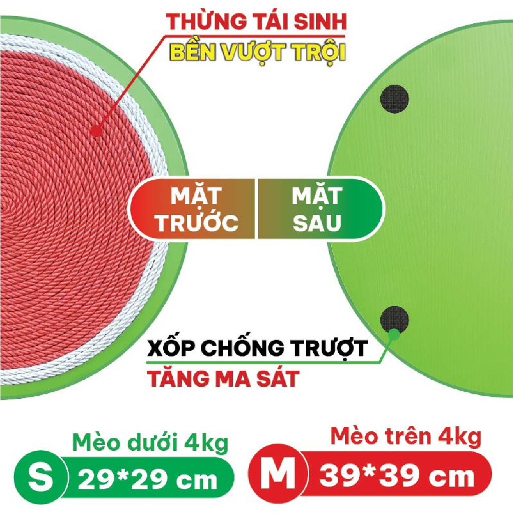 Bàn cào móng cho mèo thừng tái sinh siêu bền sạch nhà - BCM Dưa hấu  29*29 cm