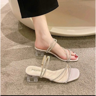 Dép cao gót quai xoàn da bóng mang được 2 kiểu gót mica cao 3p-Bigsize 35-43