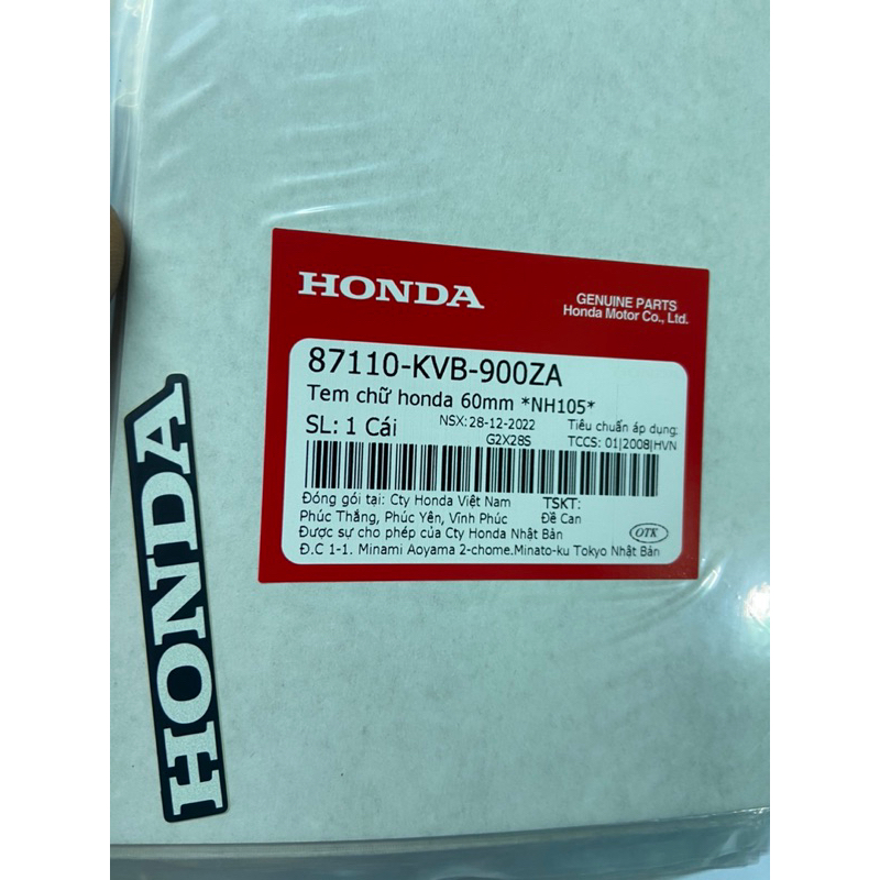 Tem Dán Xe chữ HONDA Dè Sau chữ Trắng , Tem Nối Đuôi Dè Sau Nền đen AIR BLADE 110 / CLICK cỡ 60mm TYPE1