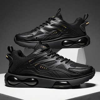 Giày Sneaker Nam Đế Cao Su Non, Giày Nam Full Đen 2023-Tăng Chiều Cao Tự Nhiên