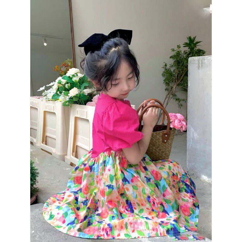 Váy Đầm Thiết Kế Hồng Hoa Công Chúa 2 Lớp Xinh Xắn Cho Bé Gái Mùa Hè Size Nhí Đại - CAFE_BABY073