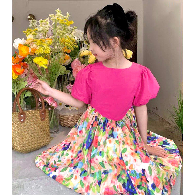 Váy Đầm Thiết Kế Hồng Hoa Công Chúa 2 Lớp Xinh Xắn Cho Bé Gái Mùa Hè Size Nhí Đại - CAFE_BABY073