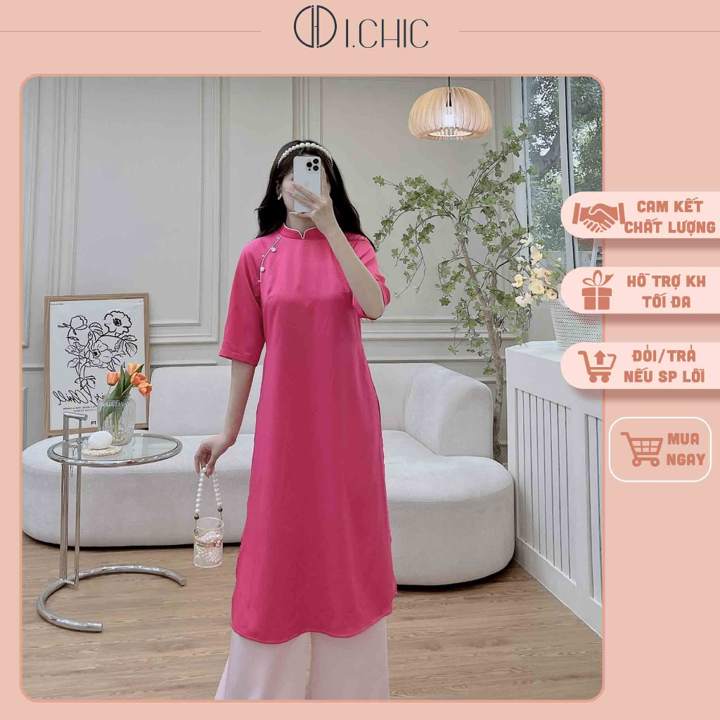 ICHIC - Áo dài Mộc Hồng dáng suông CÓ ẢNH THẬT.