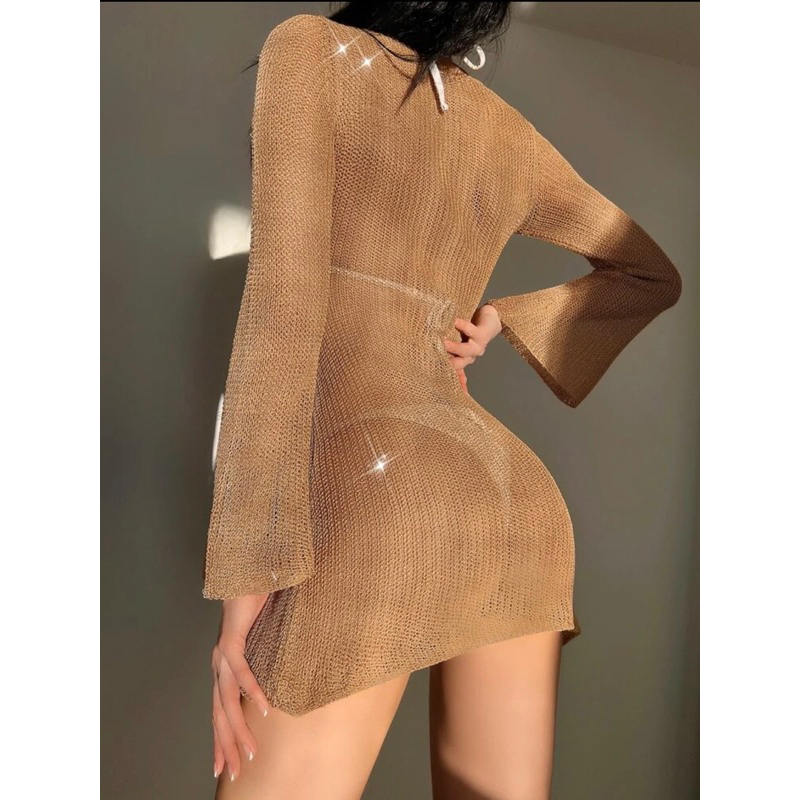 Áo Lưới Dài Tay Xuyên Thấu Mặc Đi Biển - Áo Mặc Ngoài Bikini Dáng Rộng, Dáng Ôm Phong Cách Gợi Cảm