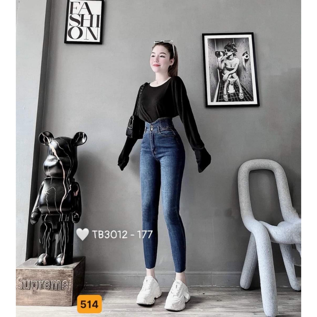 Quần Jeans Nữ Skinny Dáng Ôm Lưng Siêu Cao Trơn Basic 15789