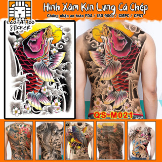 [Loại Ngắn Ngày] Hình Xăm Dán Kín Lưng Cá Chép Hóa Rồng (35x48cm) Leo Tattoo