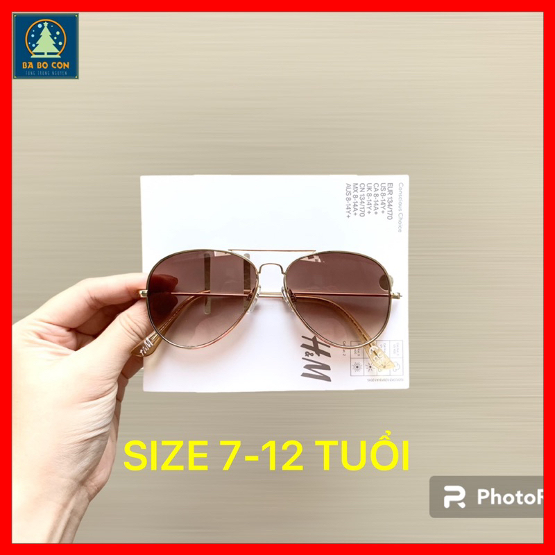 Kính râm trẻ em HM dáng chuồn, có mail mua hàng, có 2 size thích hợp cho bé từ 3-6 tuổi và 7-12 tuổi