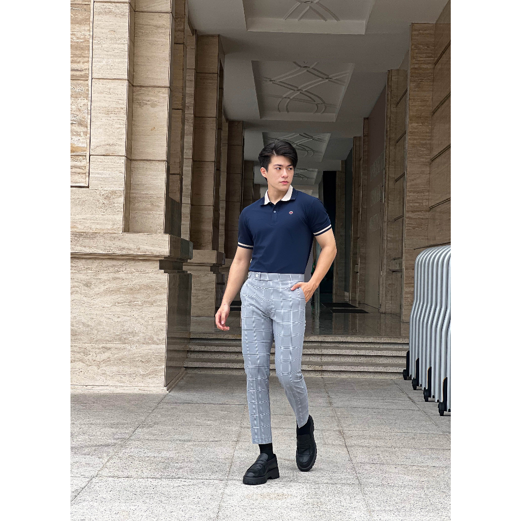 PO274 Áo Polo Nam DOCAS Vải Cotton CMC Màu Xanh Đen Cổ Phối Xanh Be Phom Regular Fit