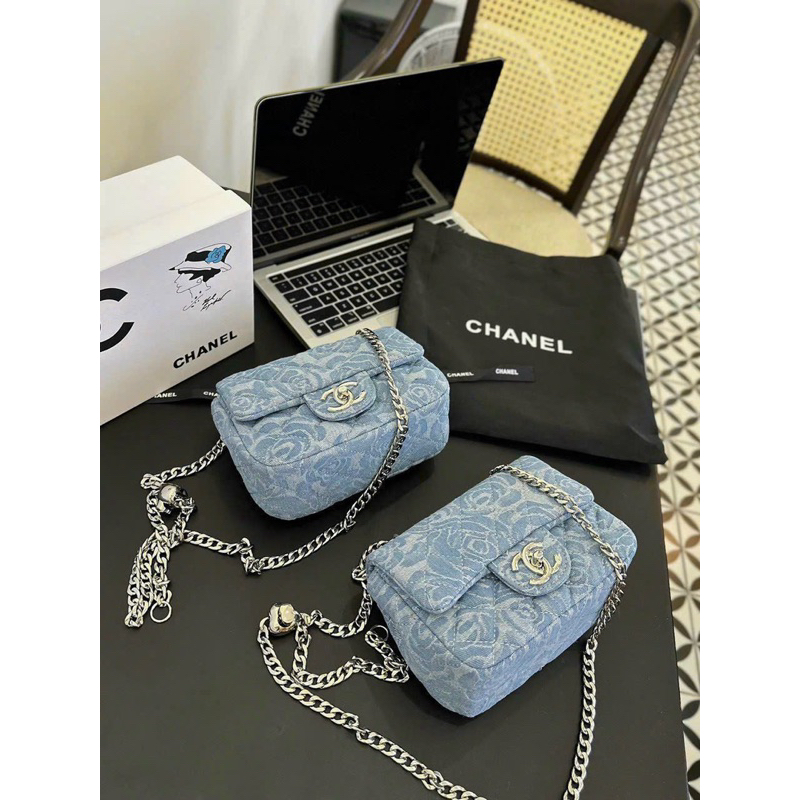 Túi đeo chéo classic hobo xanh jean hoa trà 20cm