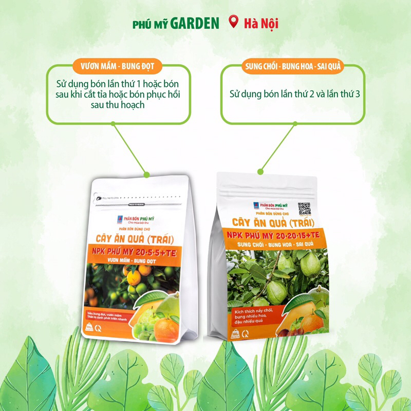 Combo 2 Túi Phân Bón NPK Phú Mỹ 20-20-15  và NPK 20-5-5  Cung Cấp Vi Lượng Bổ Sung Dinh Dưỡng Cho Cây Ăn Quả