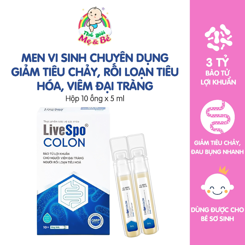 Men vi sinh LiveSpo Colon 3 tỷ bào tử - giảm tiêu chảy, táo bón, viêm đại tràng (H/10 ống x 5ml)