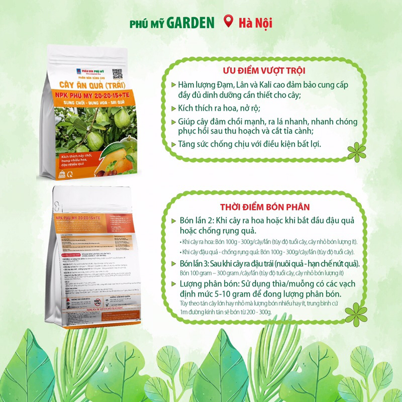 Combo 2 Túi Phân Bón NPK Phú Mỹ 20-20-15  và NPK 20-5-5  Cung Cấp Vi Lượng Bổ Sung Dinh Dưỡng Cho Cây Ăn Quả