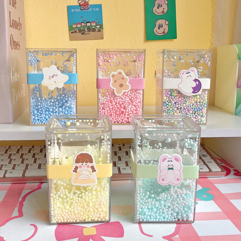 Hộp Đựng Bút Cute Trong Suốt Hạt Xốp Chảy Dễ Thương Trang Trí Bàn Học