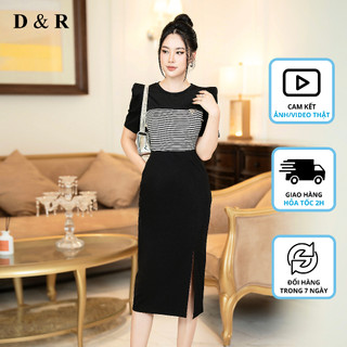 Đầm thun xẻ tà bigsize đính logo Pra Quảng Châu cao cấp D&R Fashion D375