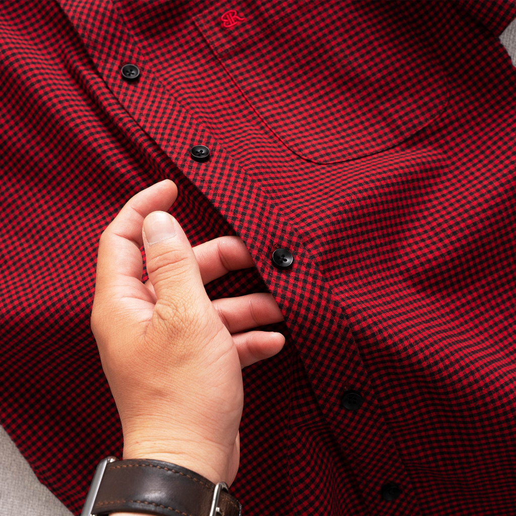 Áo sơ mi BR caro tay ngắn màu Đô, Xanh vải Cotton co giãn tốt mềm mịn thoáng mát, form regular - Bravery