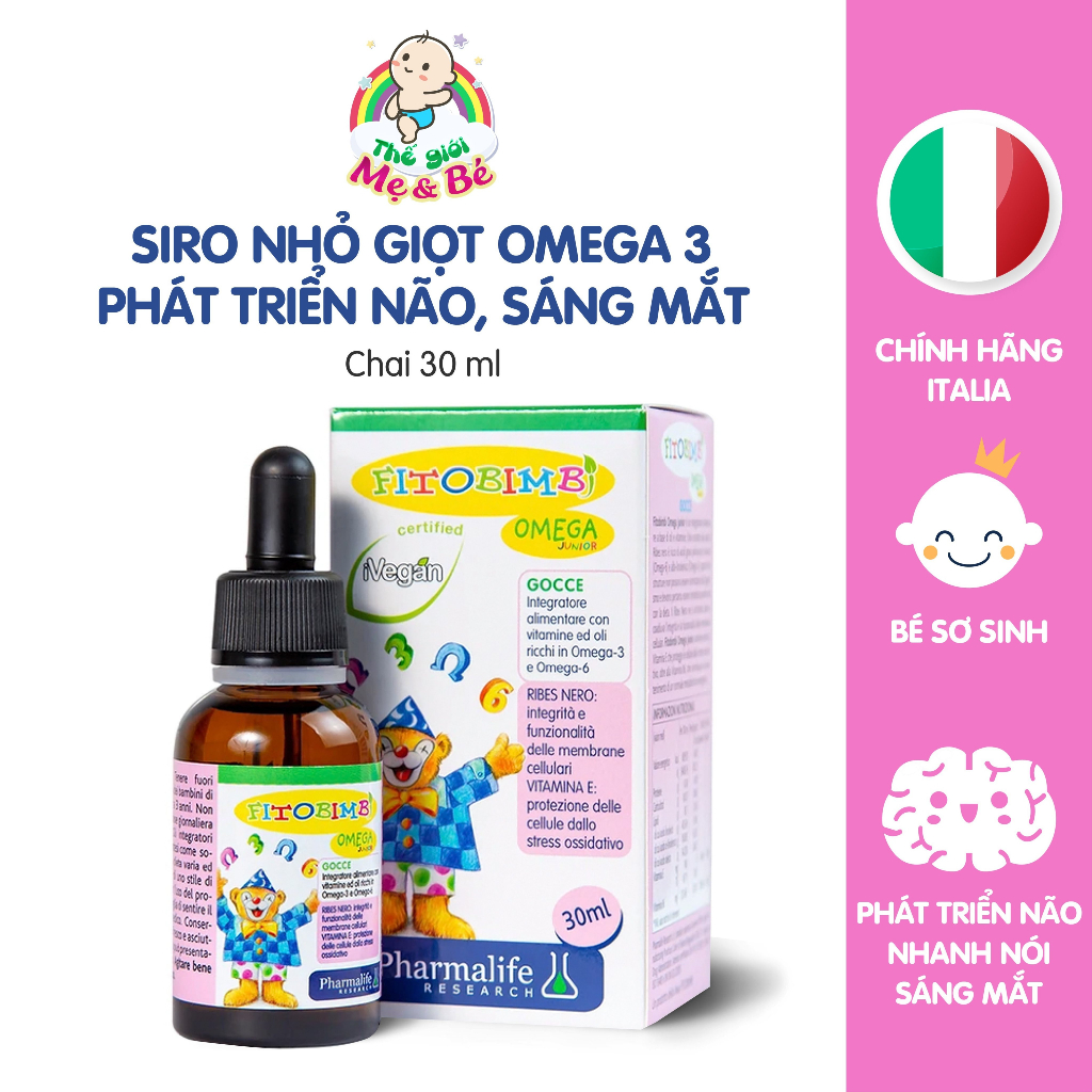 Fitobimbi Omega Junior - Bổ Sung DHA, Omega 369 giúp phát triển trí não, tốt cho mắt của trẻ (Chai 30ml)