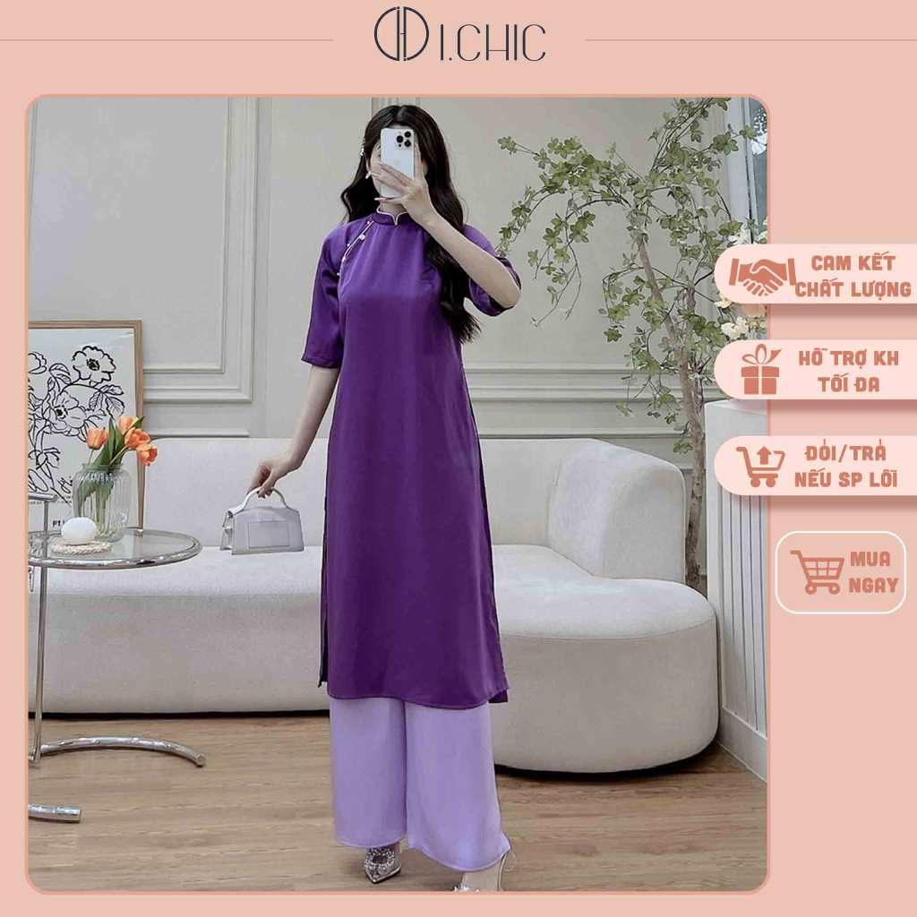 ICHIC - Áo dài Mộc Tím dáng suông CÓ ẢNH THẬT.