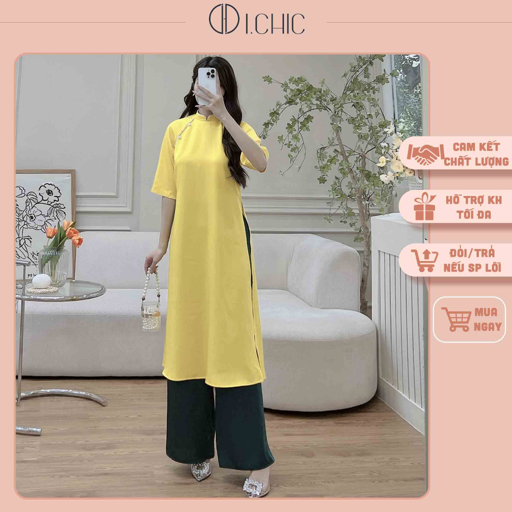 ICHIC - Áo dài Mộc Vàng dáng suông CÓ ẢNH THẬT.