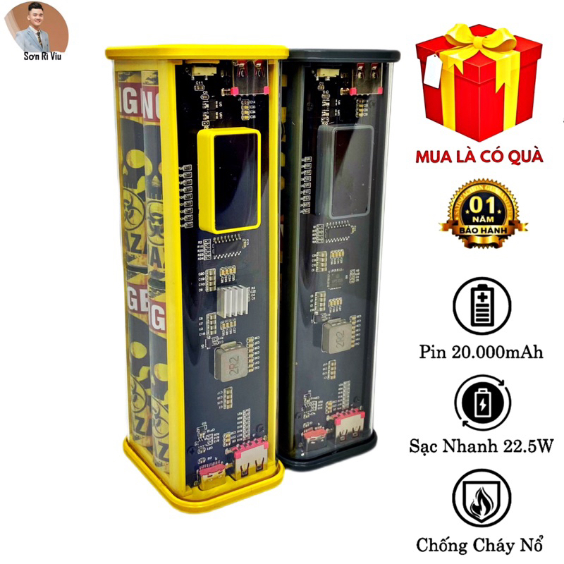 Sạc Dự Phòng 20000 mAh,8 PIN 18650 Hình Trụ,Sạc Nhanh PD 22,5W-Bảo Hành 12 Tháng