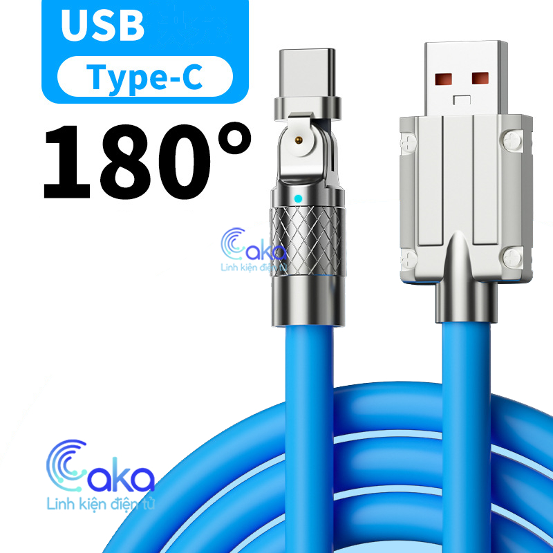 Cáp sạc nhanh 120w xoay 180 độ, có đèn báo, thích hợp cho chơi game, vừa sạc vừa tiện sử dụng