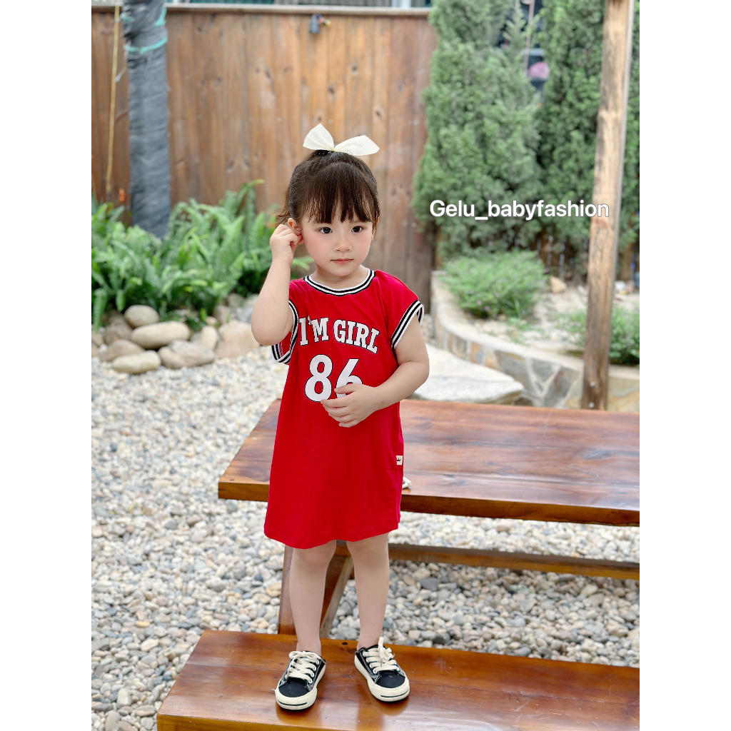 Váy thể thao bóng chày cho bé gái, áo bull mùa hè GELU KIDS, đầm ba lỗ xuông sát nách chất liệu cotton V039