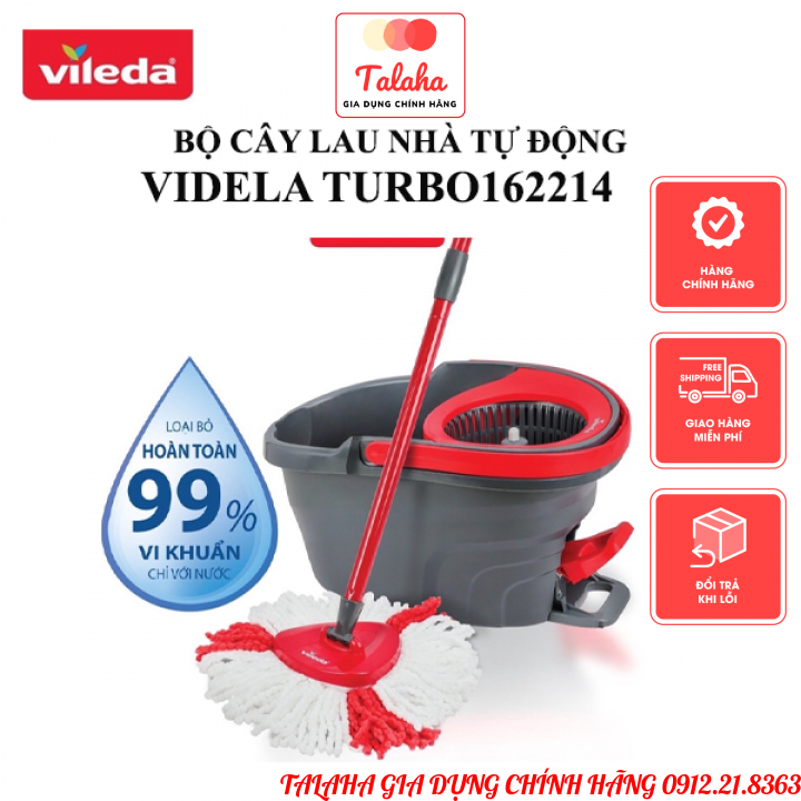 Cây lau nhà VILEDA TSU162214 Turbo Easy Wring&Clean đầu lau tam giác, xô giặt quay bằng chân BH chính hãng - TALAHA