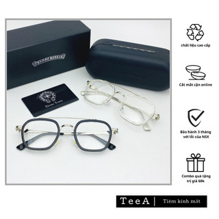 Gọng kính cận loạn nam nữ thời trang họa tiết chrome hearts dáng vuông lắp cận độ cao - Tiệm Kính TeeA