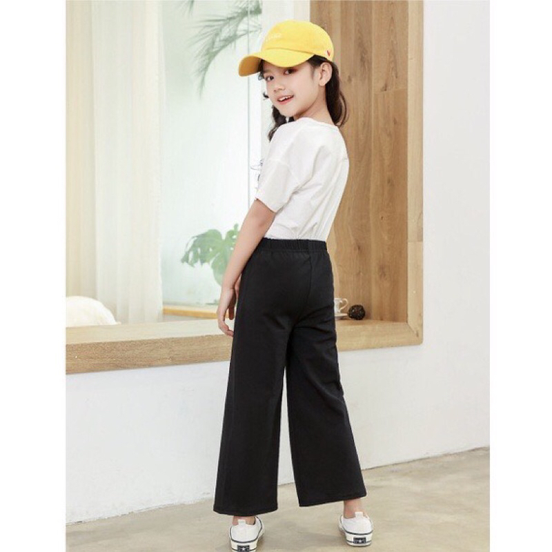 Quần suông đen ống rộng hot trend cho bé gái nỉ bông sz 3-7y
