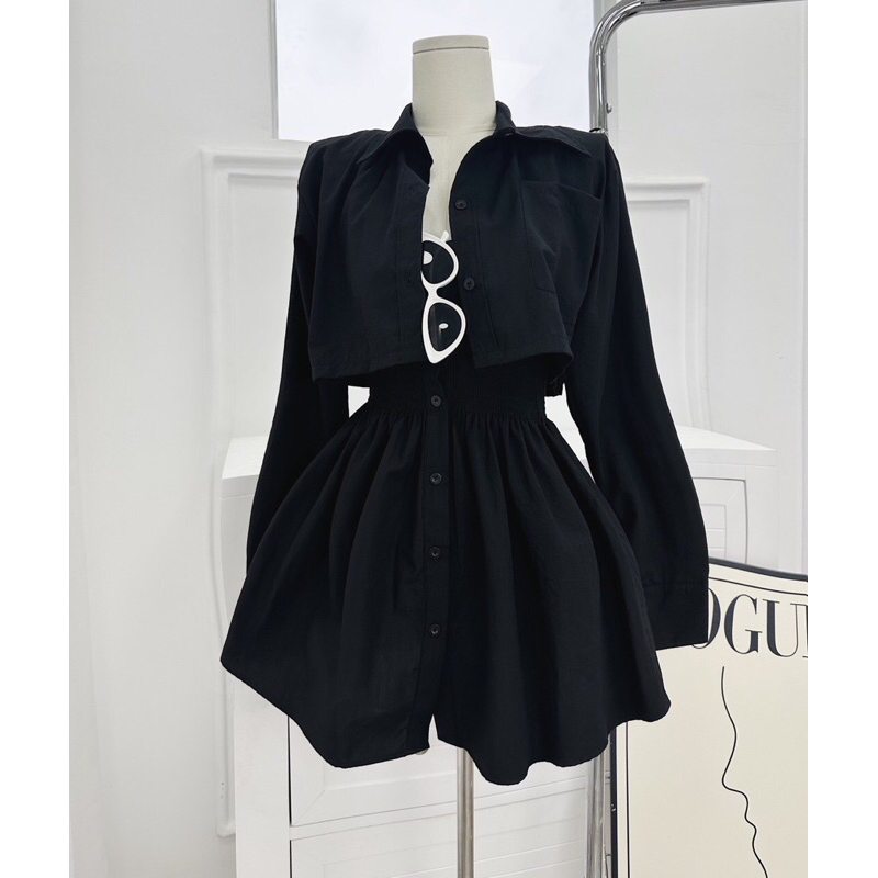 Đầm tafta cổ vuông phối tay bồng đính đá | BigBuy360 - bigbuy360.vn