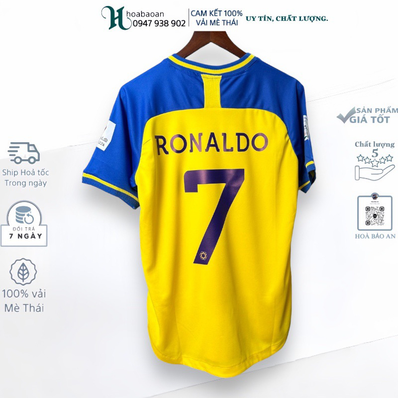 Set Bộ quần áo bóng đá CLB Alnassr FC 2023 Football in sẵn Ronaldo số 7