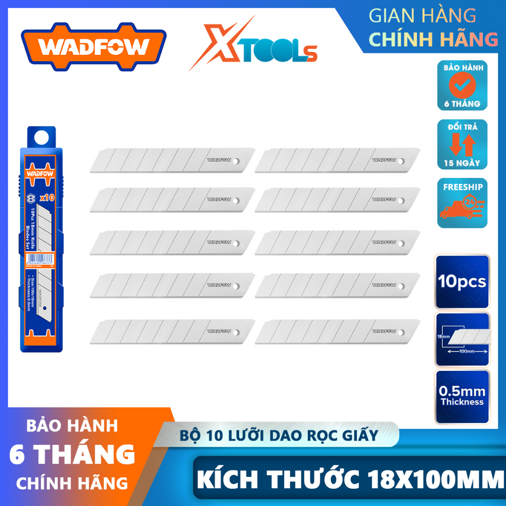 Bộ 10 lưỡi dao rọc giấy siêu bén WADFOW WMK1K18 18x100mm bền chắc chống gãy cắt bìa caton decal giấy dán tường khắc gỗ