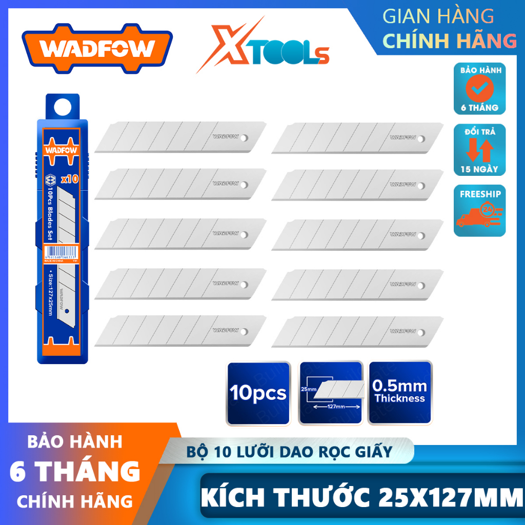 Bộ 10 lưỡi dao rọc giấy siêu bén WADFOW WMK1K25 25x127mm bền chắc chống gãy cắt bìa caton decal giấy dán tường khắc gỗ