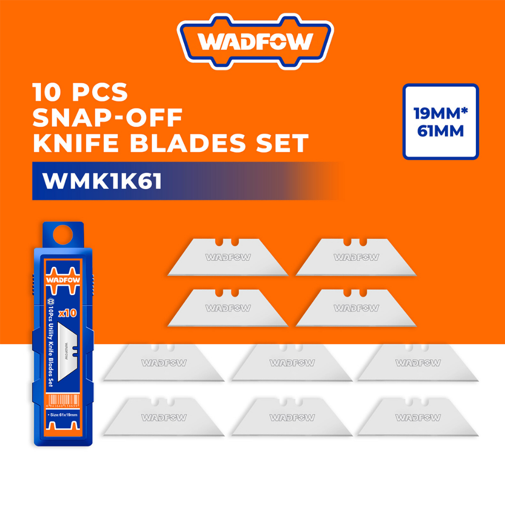 Bộ 10 lưỡi dao rọc giấy siêu bén WADFOW WMK1K61 19x61mm bền chắc chống gãy cắt bìa caton decal giấy dán tường khắc gỗ